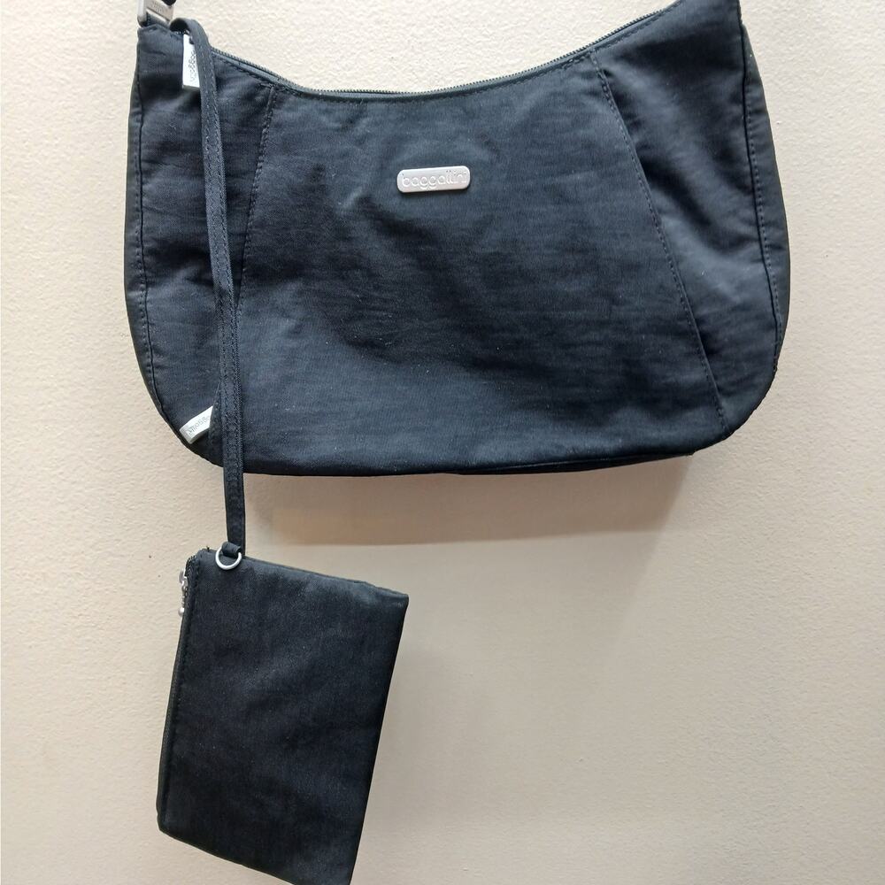 Baggallini Slim Crossbody Hobo Shoulder Bag with RFID Wristlet Travel Black